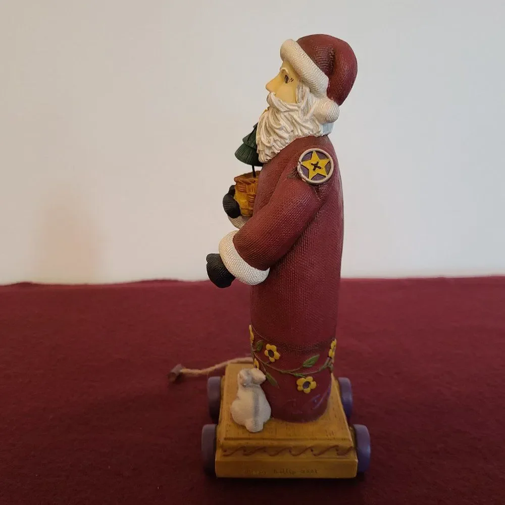 Demdaco Americana Father Christmas Santa On Wagon With Bunny and Tree XMas Decor